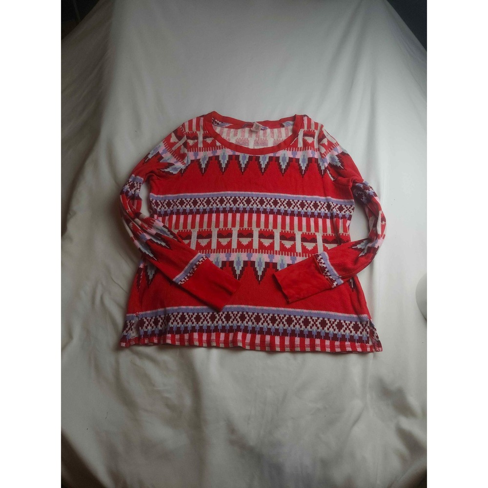 Victorias Secret Red Fair Isle Thermal Waffle Knit Pajama Top Womens M